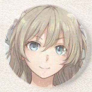 Anime brown-haired girl with blue eyes コースター