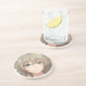 Anime brown-haired girl with blue eyes コースター (側面)