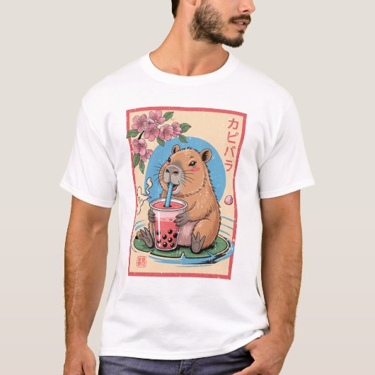 Anime Capybara Graphic Teesかわいい日本のVintag Tシャツ (正面)