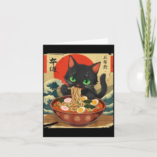 Anime Cat Eating Ramen Japanese Art Graphic Cat Cu カード (正面)