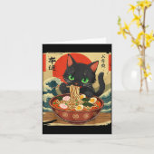 Anime Cat Eating Ramen Japanese Art Graphic Cat Cu カード (黄色い花)