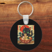 Anime Cat Eating Ramen Japanese Art Graphic Cat Cu キーホルダー (正面)
