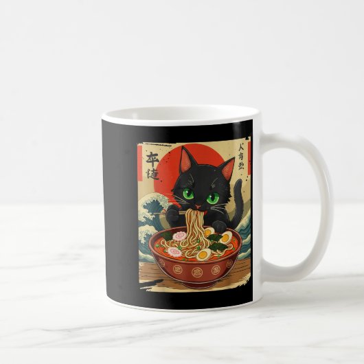 Anime Cat Eating Ramen Japanese Art Graphic Cat Cu コーヒーマグカップ (右)
