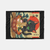 Anime Cat Eating Ramen Japanese Art Graphic Cat Cu フリースブランケット (正面(横))