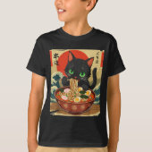 Anime Cat Eating Ramen Japanese Art Graphic Cat Cu Tシャツ (正面)