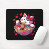 Anime Cat Eating Ramen Noodles With Hearts Valenti マウスパッド (マウス)