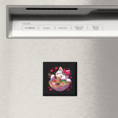 Anime Cat Eating Ramen Noodles With Hearts Valenti マグネット (インサイチュ (食洗機))