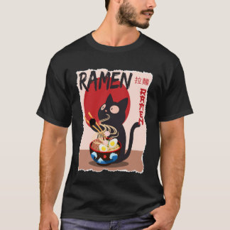 Anime Cat Ramen Instant Noodles Funny Japanese Cat Tシャツ