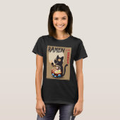 Anime Cat Ramen Instant Noodles Funny Japanese Cat Tシャツ (正面フル)