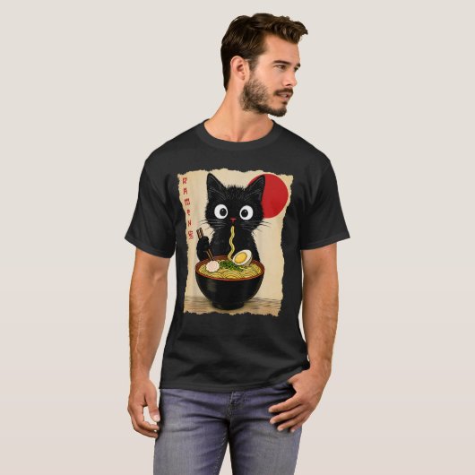 Anime Cat Ramen Japanese Funny Cat Graphic Tシャツ (正面フル)
