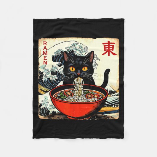 Anime Cat Ramen Japanese Funny Graphic Tees Kawaii フリースブランケット (正面)