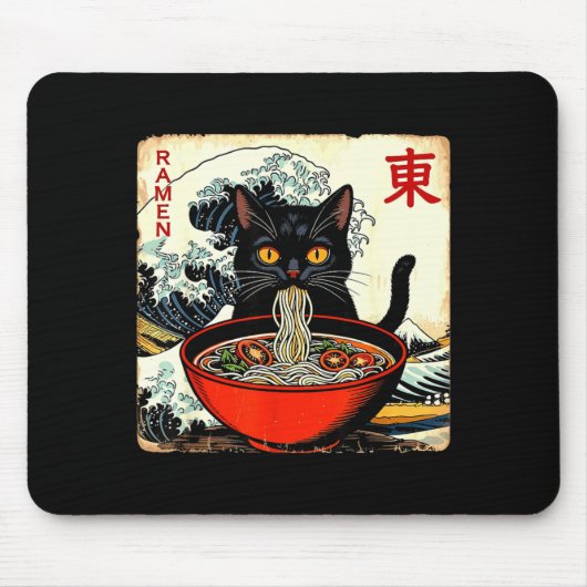 Anime Cat Ramen Japanese Funny Graphic Tees Kawaii マウスパッド (正面)