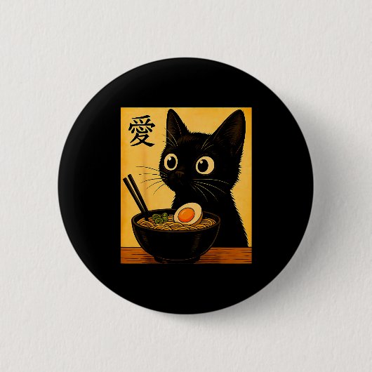 Anime Cat Ramen Japanese Funny Graphic Tees Kawaii 缶バッジ (正面)