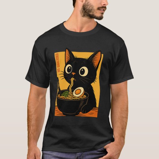 Anime Cat Ramen Japanese Funny Graphic Tees Kawaii Tシャツ (正面)