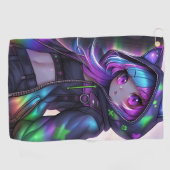 Anime Catgirl Night Glow ゴルフタオル (横)
