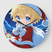 Anime Chibi Santa Boy Christmas Wall Clock Decor ラージ壁時計 (正面)