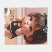 Anime Chubby Girl Photo, Cute Black Head Ribbon フリースブランケット (正面(横))