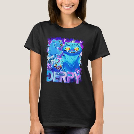 Anime Cute Blue Tiger Tシャツ – Derpyヴィンテージアニメーション (正面)