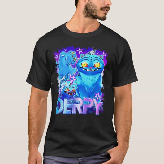 Anime Cute Blue Tiger Tシャツ – Derpyヴィンテージアニメーション (正面)