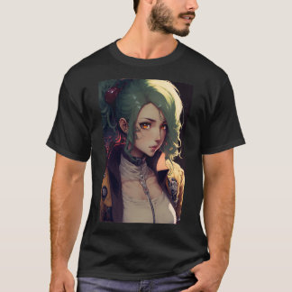 Anime Cute Girl with Green Hair Tシャツ