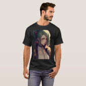 Anime Cute Girl with Green Hair Tシャツ (正面フル)
