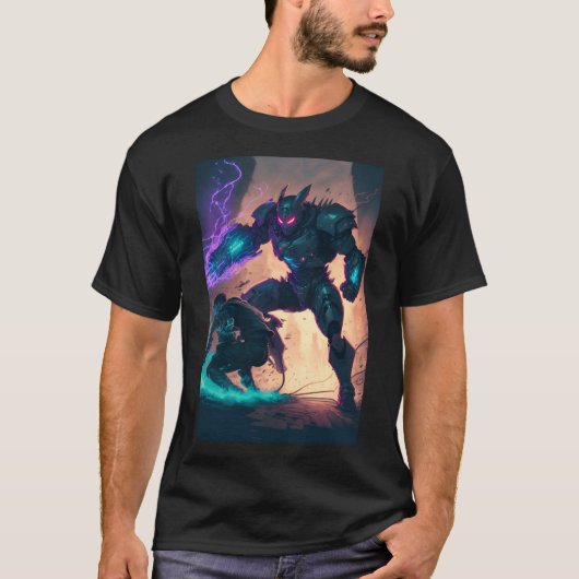 Anime Cyberpunk Super Hero Fighting Giant Robot Tシャツ (正面)