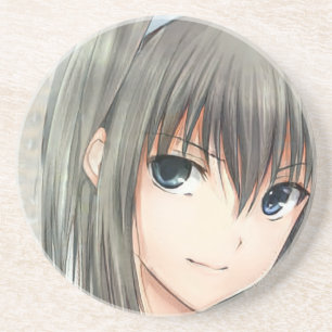 Anime dark-haired girl gray eyes コースター
