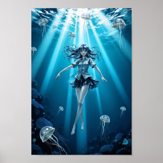 Anime Deep Ocean Glow Wall Art ポスター (正面)