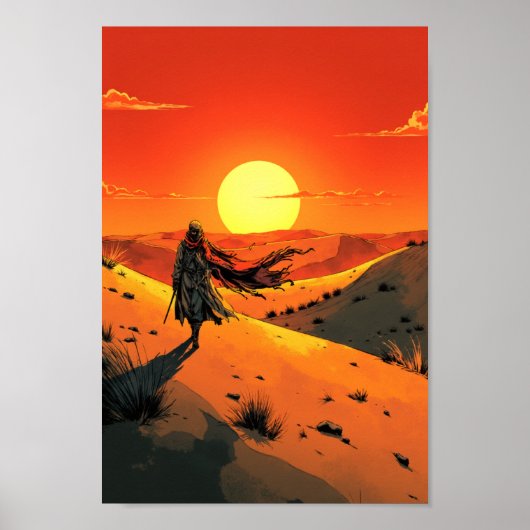 Anime Desert Sunset Wanderer Wall Art ポスター (正面)
