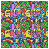 Anime design doodles faces smiles ファブリック (見本)