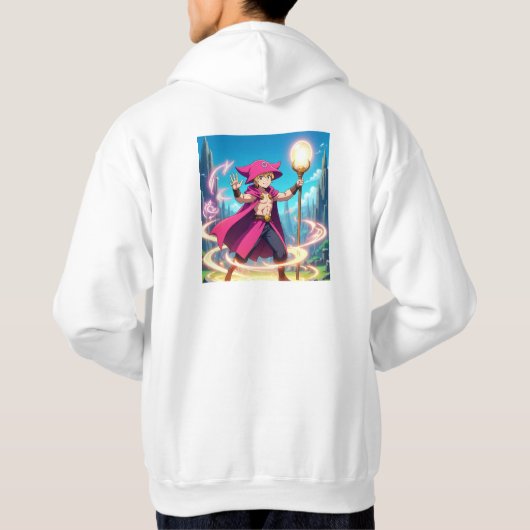 Anime Fantasy Mage Boy Casting Magic with Glowing パーカ (裏面)