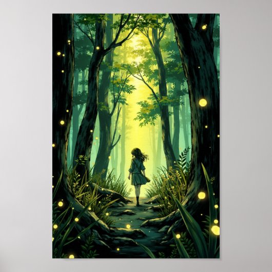 Anime Firefly Forest Evening Wall Art ポスター (正面)