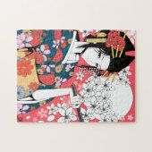 Anime Floral Geisha Pink White Jigsaw Puzzle ジグソーパズル (横)