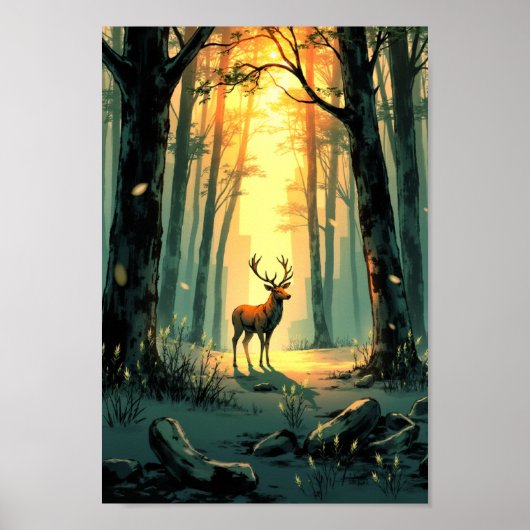 Anime Forest Deer Spirit Wall Art ポスター (正面)