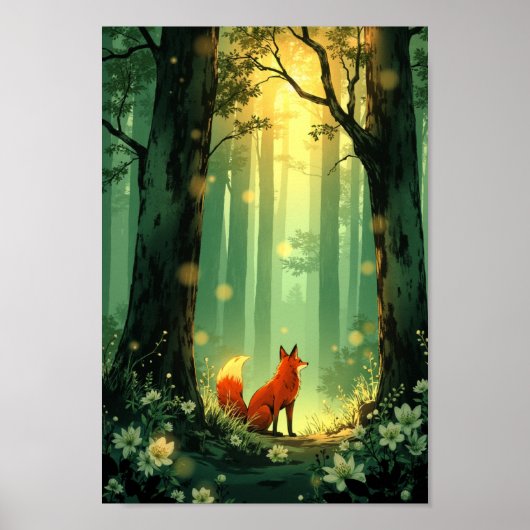 Anime Fox Spirit Forest Wall Art ポスター (正面)
