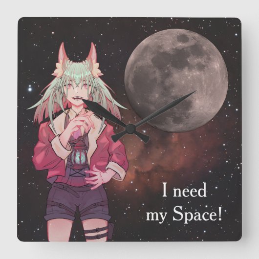 Anime, full moon, Nebula  スクエア壁時計 (正面)