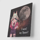 Anime, full moon, Nebula  スクエア壁時計 (傾斜)