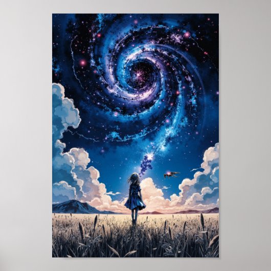 Anime Galaxy Night Field Wall Art ポスター (正面)