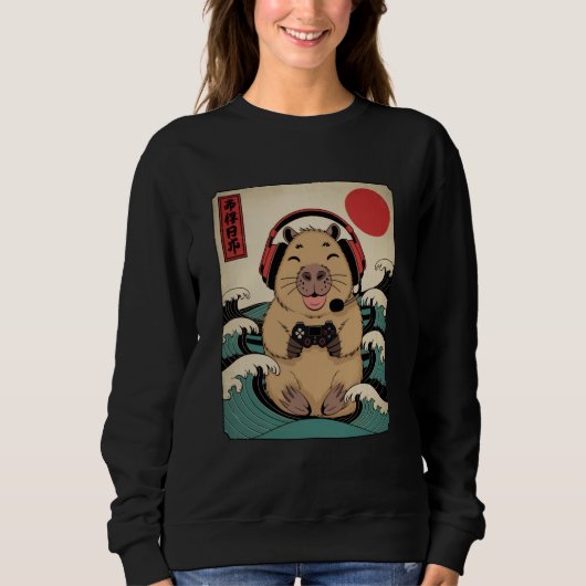 Anime Gamer Capybara Japanese Art Gaming Gifts Men スウェットシャツ (正面)