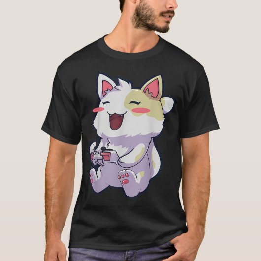 Anime Gamer Gamingビデオゲーム猫 Tシャツ (正面)