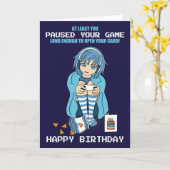 Anime Gamer Girl Paused Your Game誕生日 カード (黄色い花)