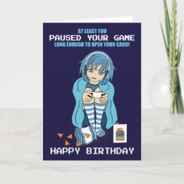 Anime Gamer Girl Paused Your Game誕生日 カード