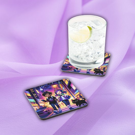 Anime Gaming Coude with Cat | コースター