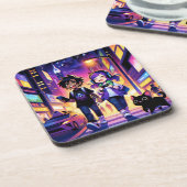 Anime Gaming Coude with Cat | コースター (左側)