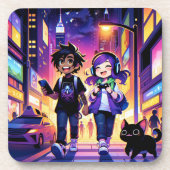 Anime Gaming Coude with Cat | コースター (正面)