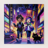 Anime Gaming Coude with Cat | ジグソーパズル (縦)