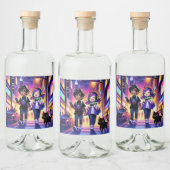 Anime Gaming Coude with Cat | リキュールボトルラベル (ボトル)