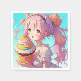 Anime Girl お洒落 with Cupcake誕生日 スタンダードカクテルナプキン
