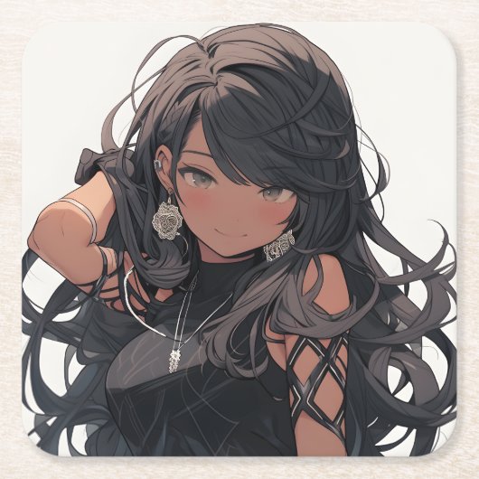 Anime girl #1 スクエアペーパーコースター (正面)