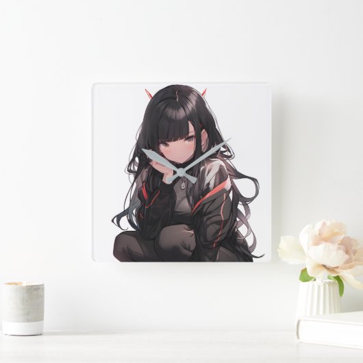 Anime girl #2 スクエア壁時計 (ホーム)